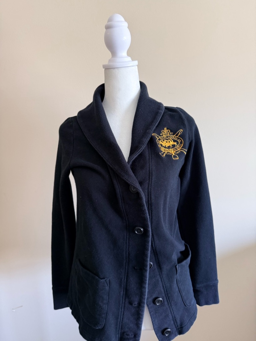 Vintage Ralph Lauren Women’s cotton knit Embroidered Crest jacket/blazer sz sm
